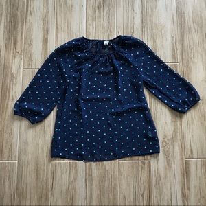 Navy sheer 3/4 sleeve patterned top